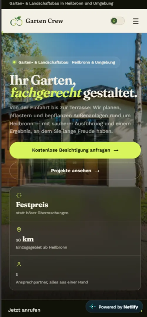 Garten Crew – Startseite Smartphone